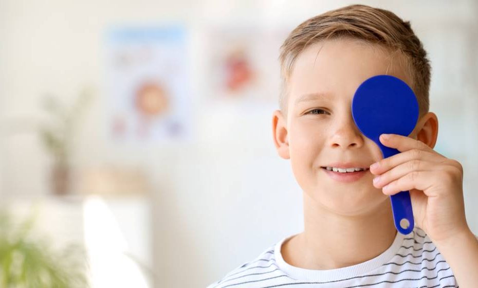 kid with blue pad on left eye What Is Myopia In Children How To Control It ss feat